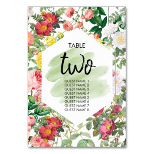 Floral Garden Watercolor Wedding Guest Names Table Number