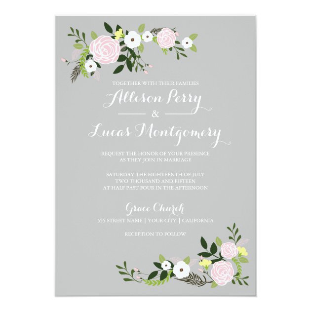 Floral Garden Wedding Invitation -gray