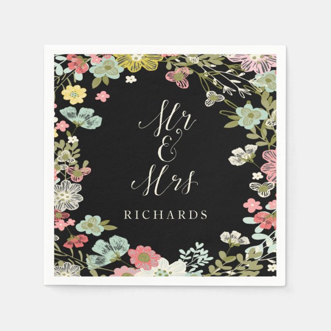 Floral Garden Wedding Personalized Napkins (Front)