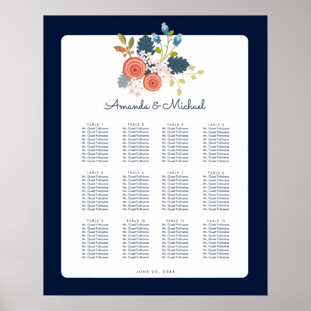 Floral Garden Wedding Reception Seating Chart Poster