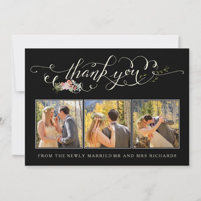 Floral Garden Wedding Thank You Photo Cards (Front)