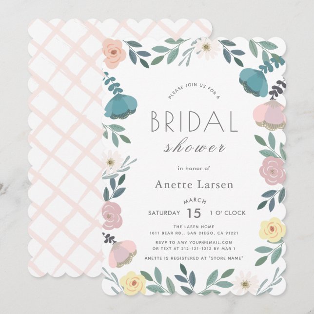 Floral Garden White Bridal Shower Invitation (Front/Back)