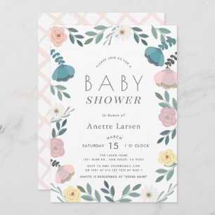 Floral Garden White Girl Baby Shower Invitation