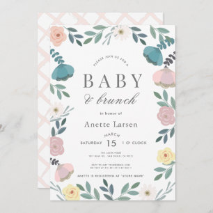 Floral Garden White Girl Brunch Baby Shower Invitation