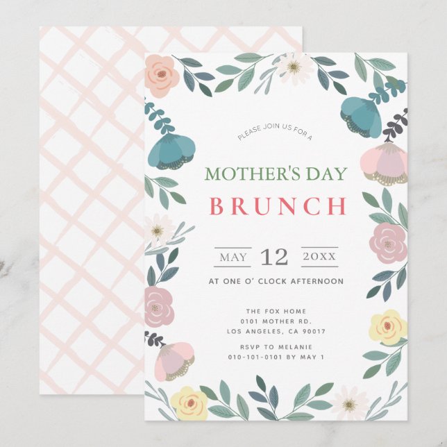 Floral Garden White Mother's Day Brunch Invitation (Front/Back)