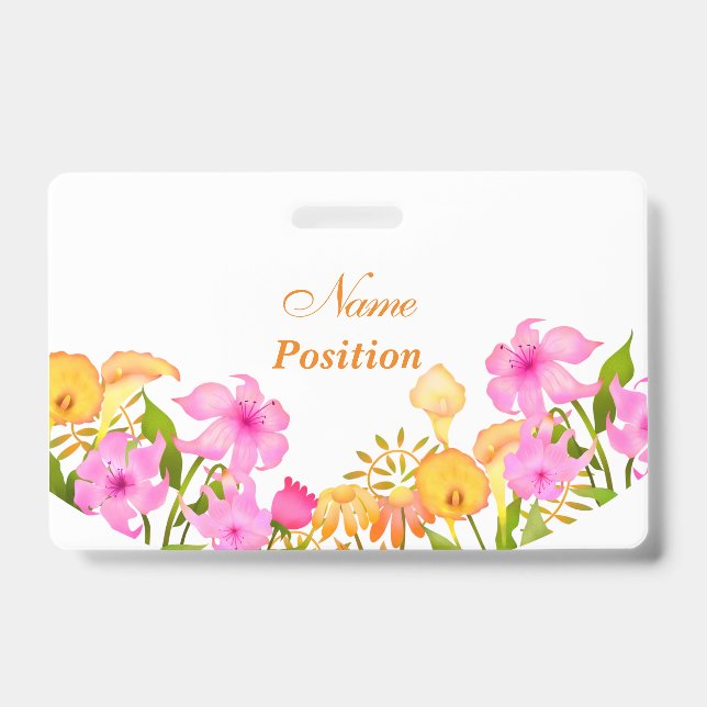 Floral Garden White Name Badge (Front)