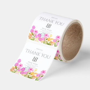Floral Garden White Thank You Logo Square Sticker