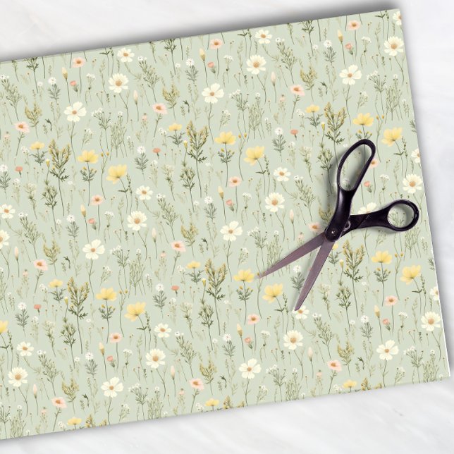 Floral Garden Wild Flowers Pattern Botanical Green Tissue Paper (Creator Uploaded)
