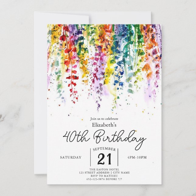 Floral Garden Wildflowers 40th birthday  Invitation (Front)
