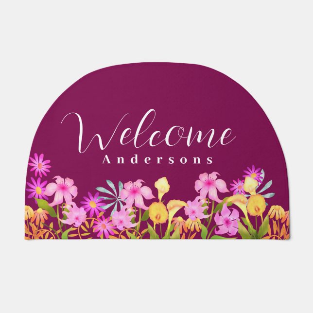 Floral Garden Wine Welcome Doormat (Front)