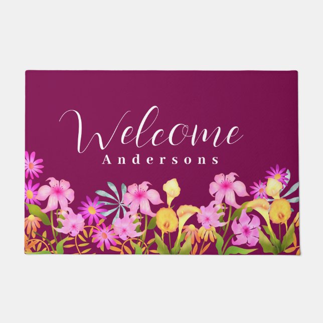 Floral Garden WIne Welcome Doormat (Front)