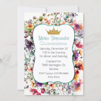 Floral Garden with Crown Quinceañera Invitation
