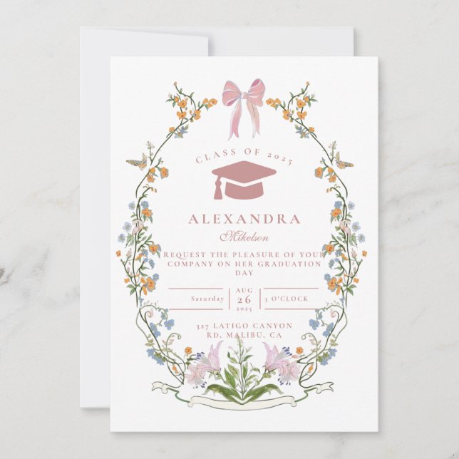 Floral Garden Wreath Graduation Invitation (Front)