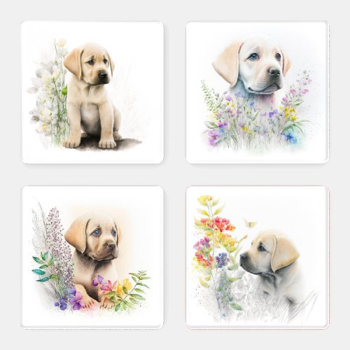 Floral Garden Yellow Labrador Retriever Puppy Coaster Set