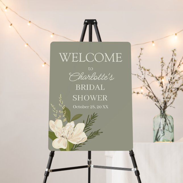 Floral Gardenia Garden Bridal Shower Welcome Foam Board (In Situ (Stand))