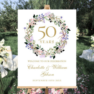 Floral Garland 50th Anniversary Welcome Sign