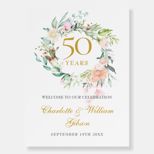 Floral Garland 50th Anniversary Welcome Sign | Zazzle