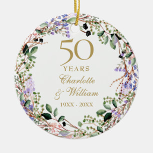 Floral Garland 50th Wedding Anniversary  Ceramic Ornament