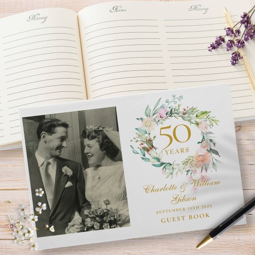 Floral Garland 50th Wedding Anniversary Photo Guest Book