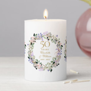 Floral Garland 50th Wedding Anniversary Photo Pillar Candle