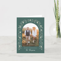 Floral Garland Arched Photo Green Christmas Card