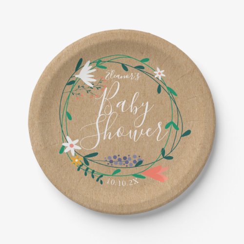 Floral Garland Baby Shower  Sprinkle Rustic Boho Paper Plates