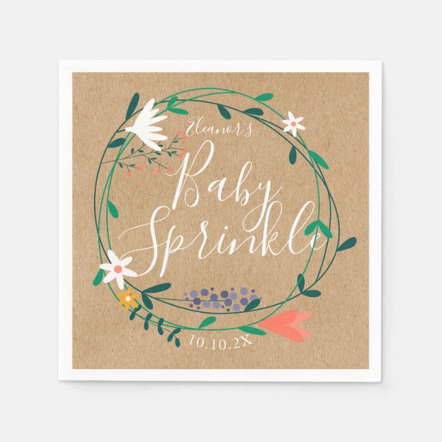 Floral Garland Baby Sprinkle / Shower Rustic Boho Napkins (Front)