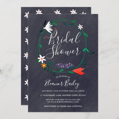 Floral Garland Chalkboard Bridal Shower Invitation