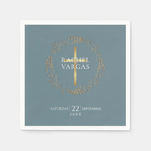 Floral Garland   Faux Gold Foil Baptism Napkins