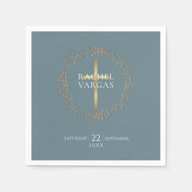 Floral Garland | Faux Gold Foil Baptism Napkins (Front)