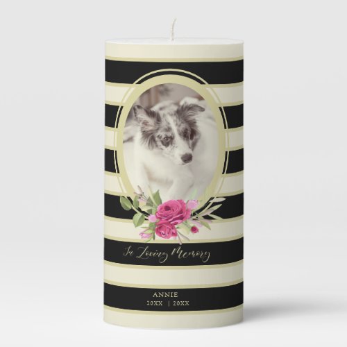 Floral Garland Memorial Pet Cat Dog Golden  Black Pillar Candle