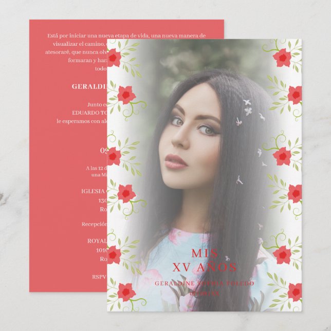 Floral Garland Quinceañera Sophisticated Photo (Front/Back)