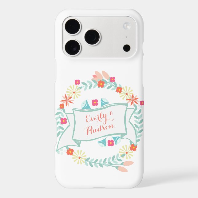Floral Garland Wedding Date Names or Quote Case-Mate iPhone Case (Back)