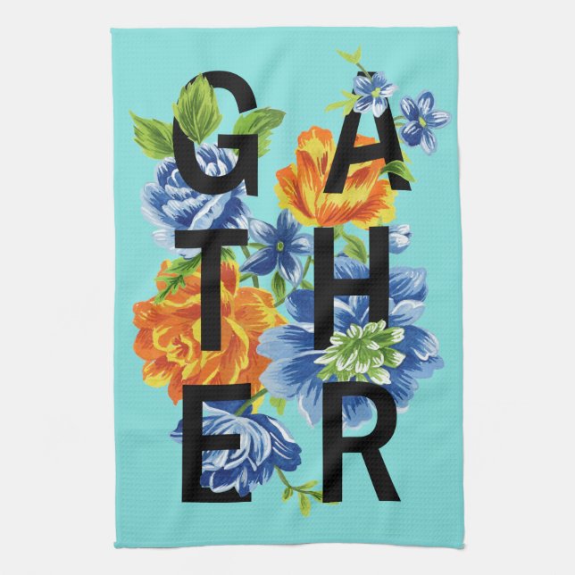 Floral Gather Quote 2 Kitchen Towel (Vertical)
