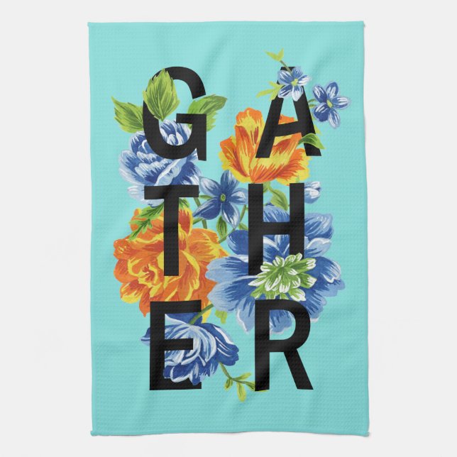 Floral Gather Quote Kitchen Towel (Vertical)