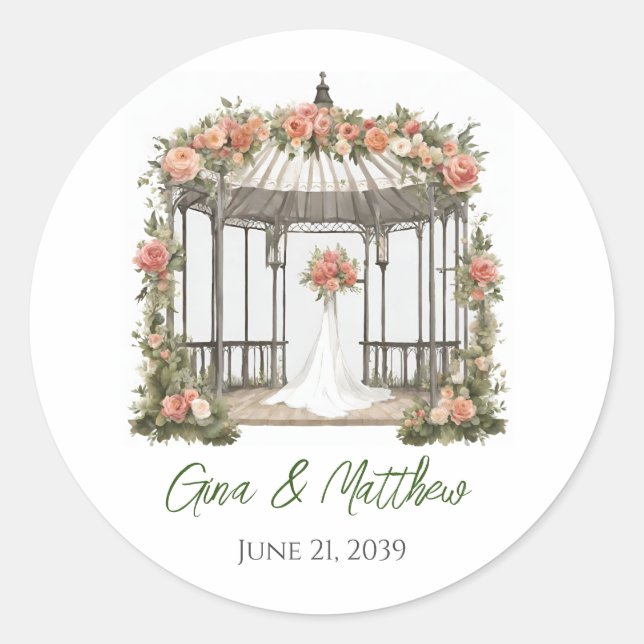 Floral Gazebo Wedding Envelope Seals Favor Sticker (Front)