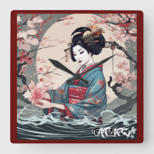 Floral Geisha Wall Clock