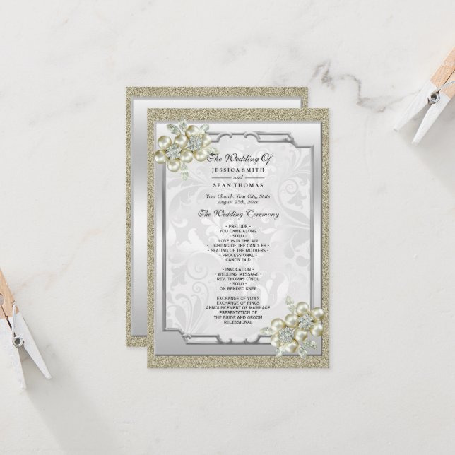 Floral Gem Framed, Gold & Silver Wedding Program (Front/Back In Situ)