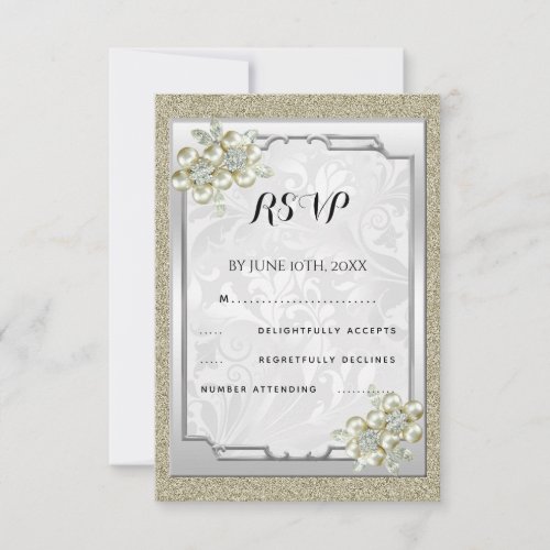 Floral Gem Framed Gold  Silver Wedding RSVP