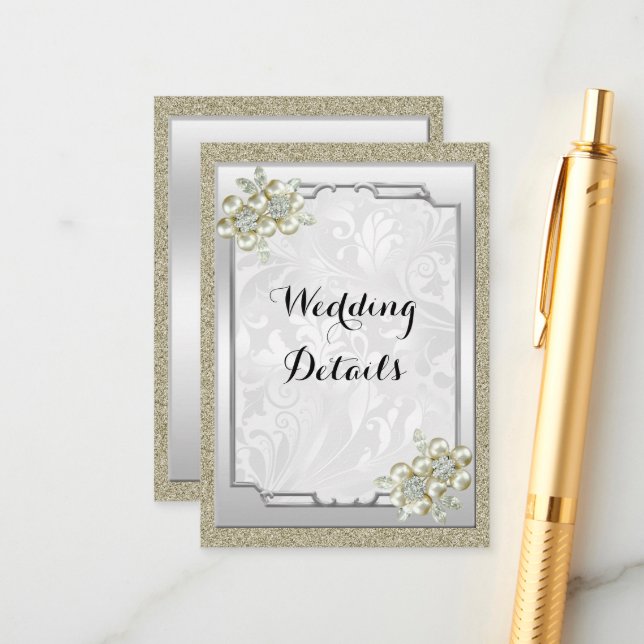 Floral Gem Silver Framed, Gold & Silver Wedding Enclosure Card (Front/Back In Situ)