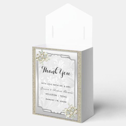 Floral Gem Silver Framed Gold  Silver Wedding Favor Boxes