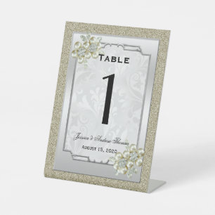 Floral Gem Silver Framed, Gold & Silver Wedding Pedestal Sign