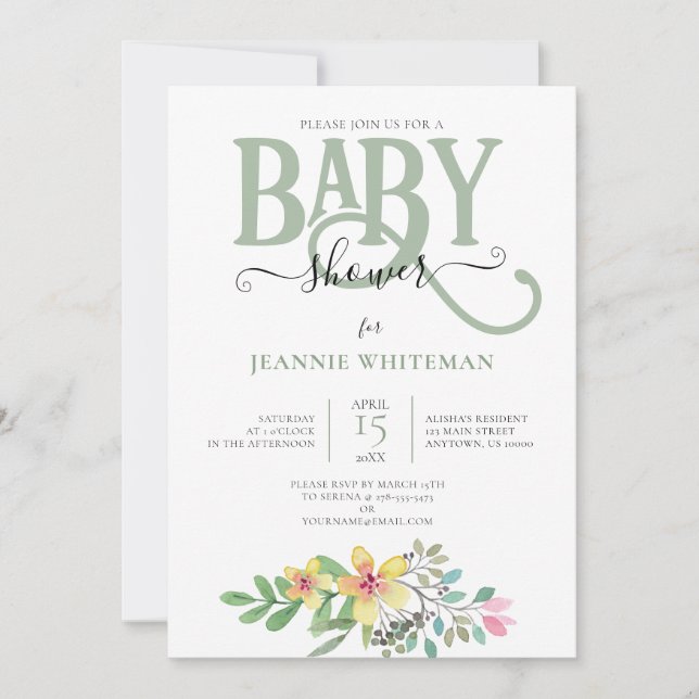 Floral GENDER NEUTRAL BABY SHOWER Invitation (Front)