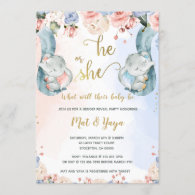 Floral Gender Reveal Elephant Baby Shower Invitation