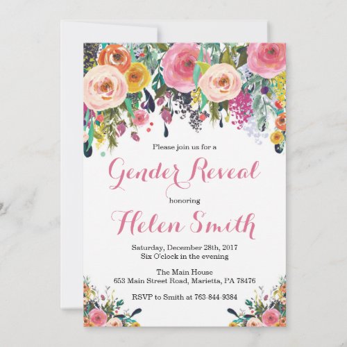 Floral Gender Reveal  Invitation Card Watercolor