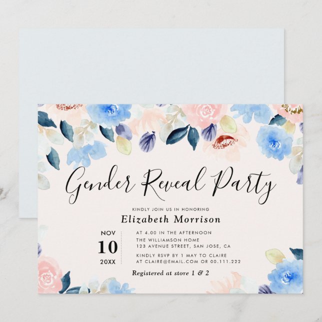 floral gender reveal party invitation (Front/Back)