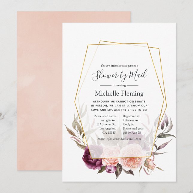 Floral Geometric Baby or Bridal Shower by Mail Invitation (Front/Back)