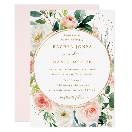 Floral Geometric Blush Gold Wedding Invitation