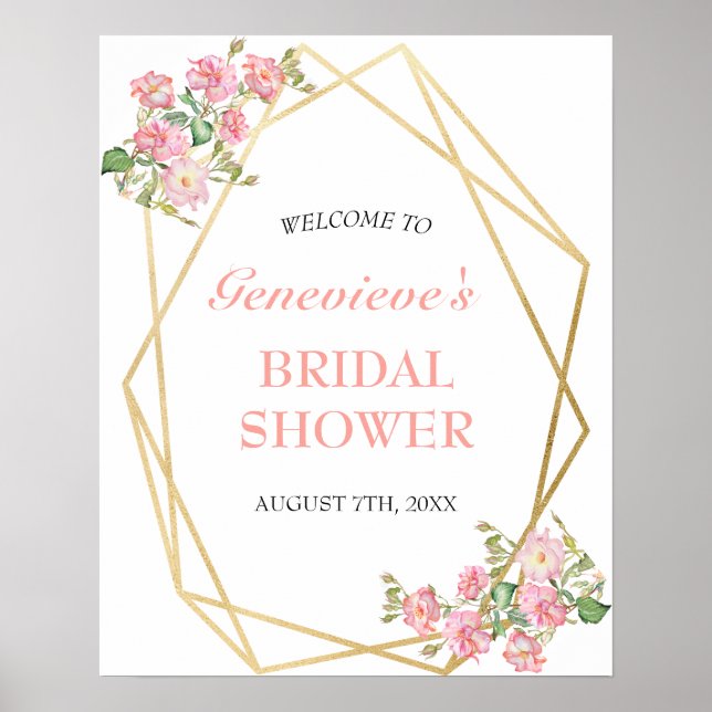 Floral Geometric Blush PInk Bridal Shower Welcome Poster (Front)
