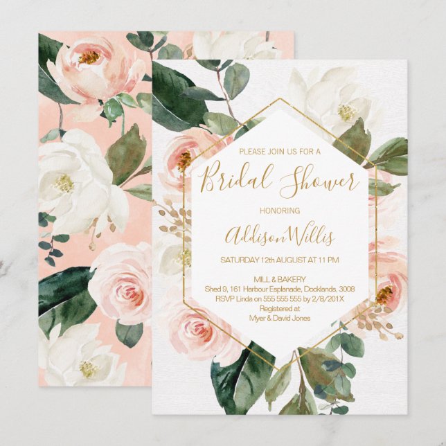 Floral Geometric Bridal Shower Invitation (Front/Back)
